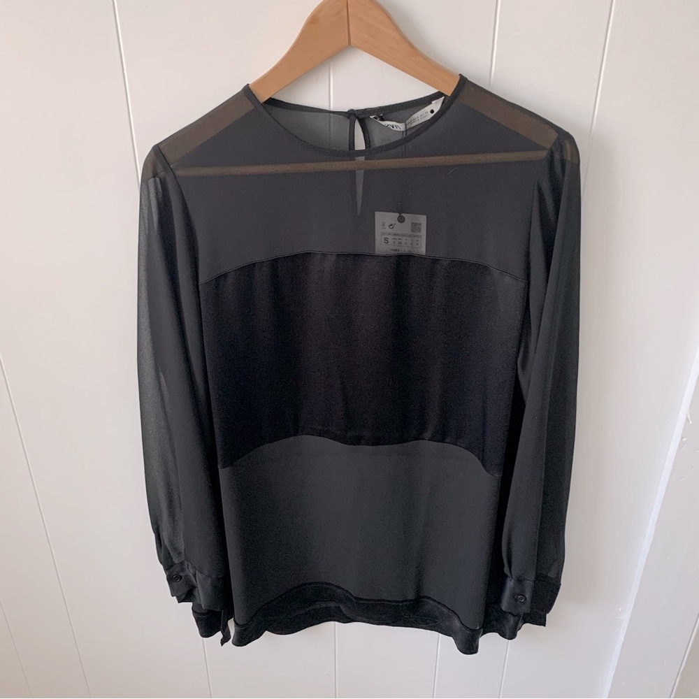 Zara sheer blouse long sleeve satin